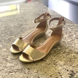 J Crew Factory Gold Sandals with Small Wedge